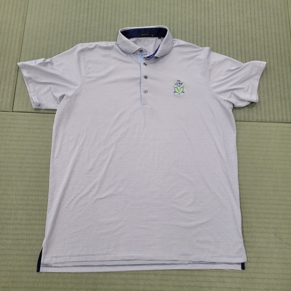 Greyson Polo Golf Shirt Mens XL Striped Athletic Performance White Grey Cure Cup